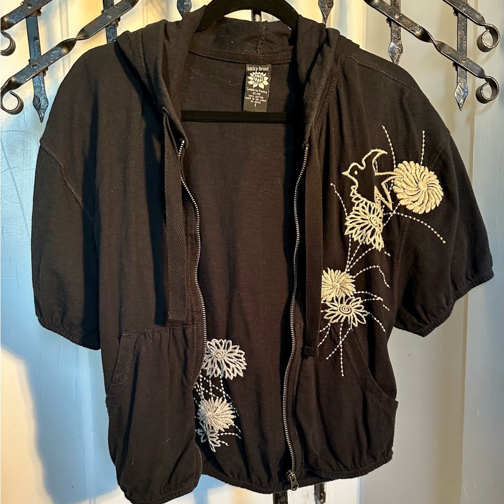 Lucky Brand embroidered black hoodie